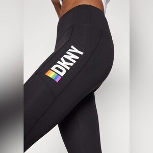 DKNY Woman’s Leggings Rainbow Pride Logo Active Black Large - New!